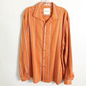 Tommy Bahama Men's XL Orange Striped 100% Cotton Long Sleeve Button-Front Shirt